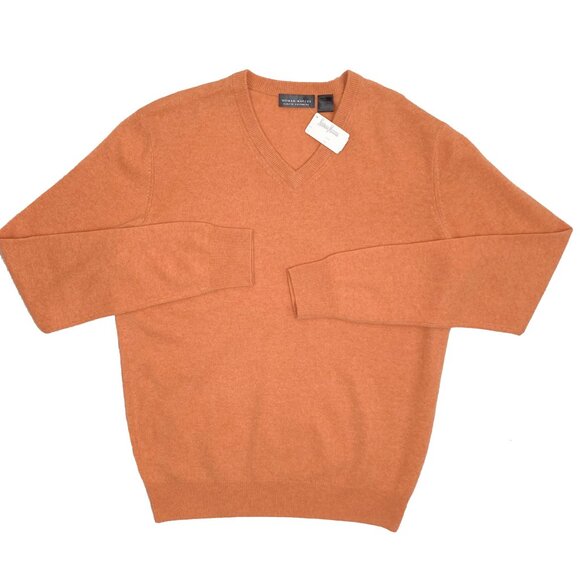 NEW $398 Neiman Marcus Cashmere Sweater! L or XL Orange  V Neck  Soft and Plush - Picture 1 of 2